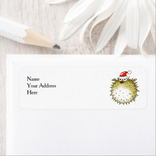 Funny Puffer Fish Christmas Label