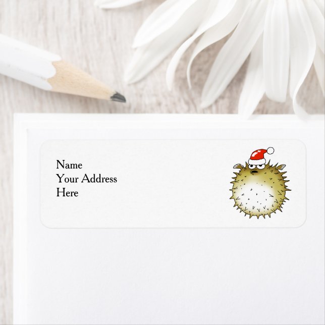 Funny Puffer Fish Christmas Label (Insitu)