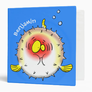 Funny puffer fish porcupine fish cartoon 3 ring binder