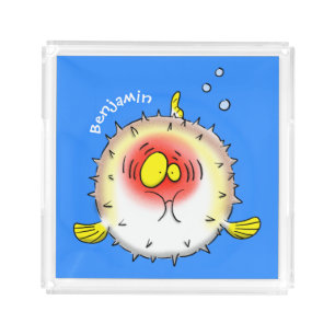 Funny puffer fish porcupine fish cartoon acrylic tray