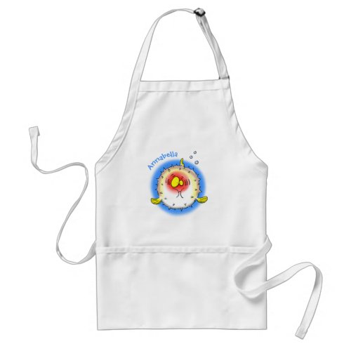 Funny puffer fish porcupine fish cartoon adult apron