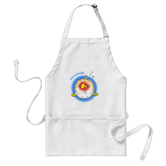Funny puffer fish porcupine fish cartoon adult apron (Front)