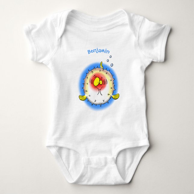 Funny puffer fish porcupine fish cartoon baby bodysuit (Front)