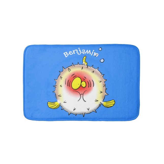 Funny puffer fish porcupine fish cartoon bath mat (Front)
