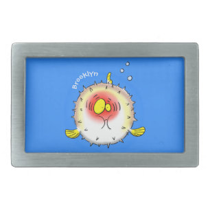 Funny puffer fish porcupine fish cartoon belt buckle
