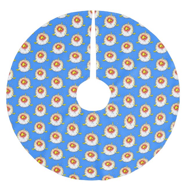 Funny puffer fish porcupine fish cartoon brushed polyester tree skirt (Front)