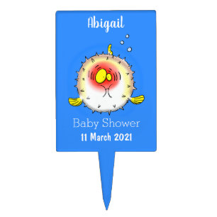 Funny puffer fish porcupine fish cartoon cake topper