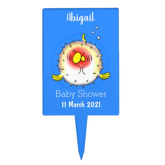 Funny puffer fish porcupine fish cartoon cake topper (Front)