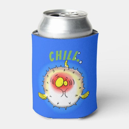 Funny puffer fish porcupine fish cartoon can cooler