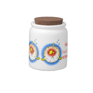 Funny puffer fish porcupine fish cartoon candy jar