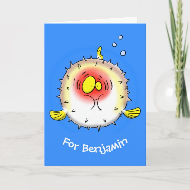 Funny puffer fish porcupine fish cartoon card (Front)
