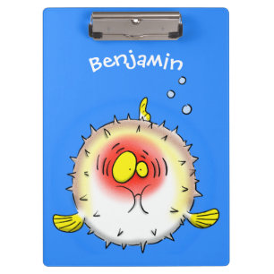 Funny puffer fish porcupine fish cartoon clipboard