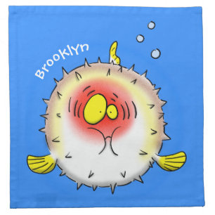 Funny puffer fish porcupine fish cartoon cloth napkin