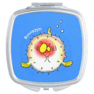 Funny puffer fish porcupine fish cartoon compact mirror