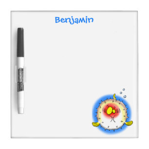 Funny puffer fish porcupine fish cartoon dry erase board