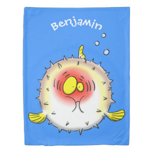 Funny puffer fish porcupine fish cartoon duvet cover