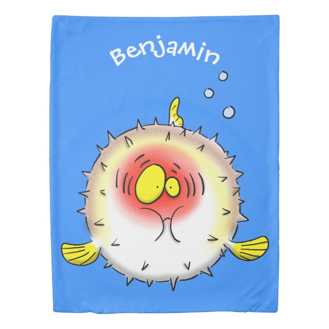 Funny puffer fish porcupine fish cartoon duvet cover (Front)