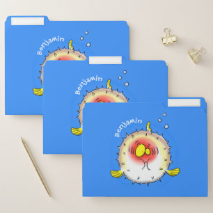 Funny puffer fish porcupine fish cartoon file folder