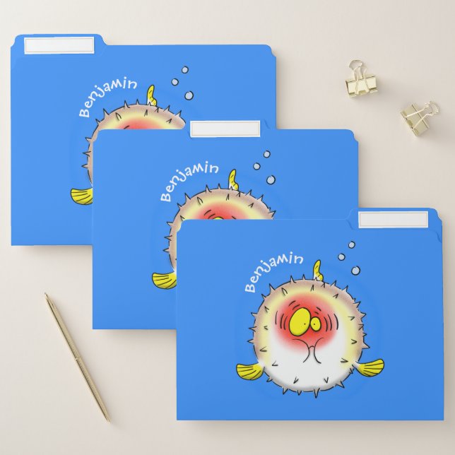 Funny puffer fish porcupine fish cartoon file folder (Set)