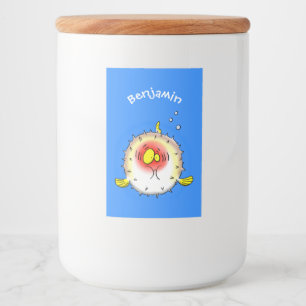 Funny puffer fish porcupine fish cartoon food label