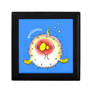 Funny puffer fish porcupine fish cartoon gift box