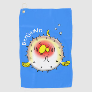 Funny puffer fish porcupine fish cartoon golf towel