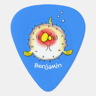 Funny puffer fish porcupine fish cartoon guitar pick
