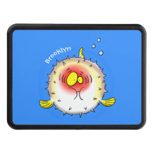 Funny puffer fish porcupine fish cartoon hitch cover