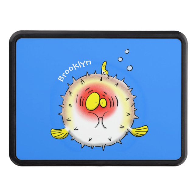 Funny puffer fish porcupine fish cartoon hitch cover (Front)