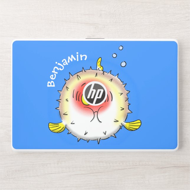 Funny puffer fish porcupine fish cartoon HP laptop skin (Front)