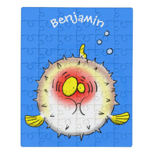 Funny puffer fish porcupine fish cartoon jigsaw puzzle