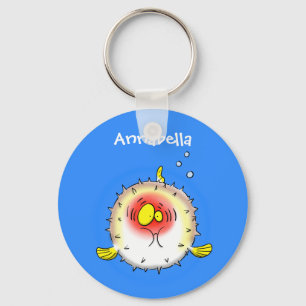 Funny puffer fish porcupine fish cartoon keychain