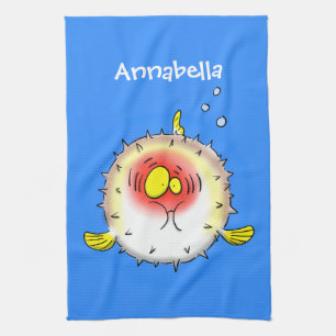 Funny puffer fish porcupine fish cartoon kitchen towel