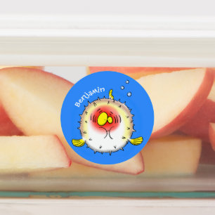 Funny puffer fish porcupine fish cartoon labels