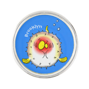 Funny puffer fish porcupine fish cartoon lapel pin