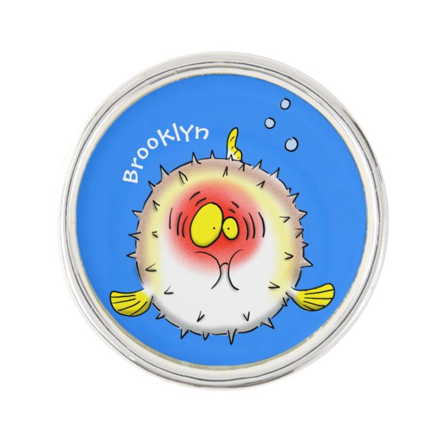 Funny puffer fish porcupine fish cartoon lapel pin (Front)