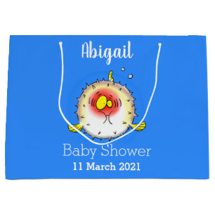 Funny puffer fish porcupine fish cartoon large gift bag