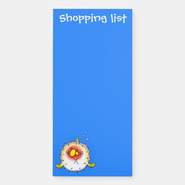 Funny puffer fish porcupine fish cartoon magnetic notepad (Front)