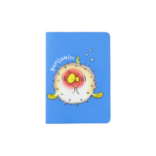 Funny puffer fish porcupine fish cartoon passport holder