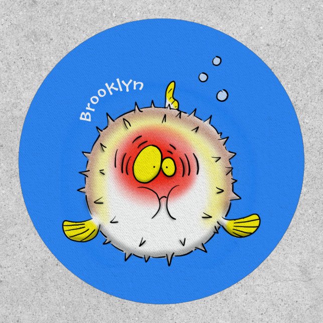 Funny puffer fish porcupine fish cartoon patch (Front)