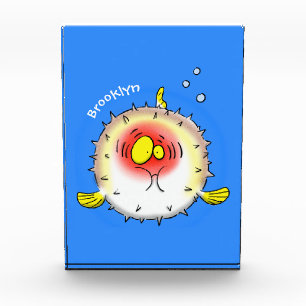 Funny puffer fish porcupine fish cartoon photo block