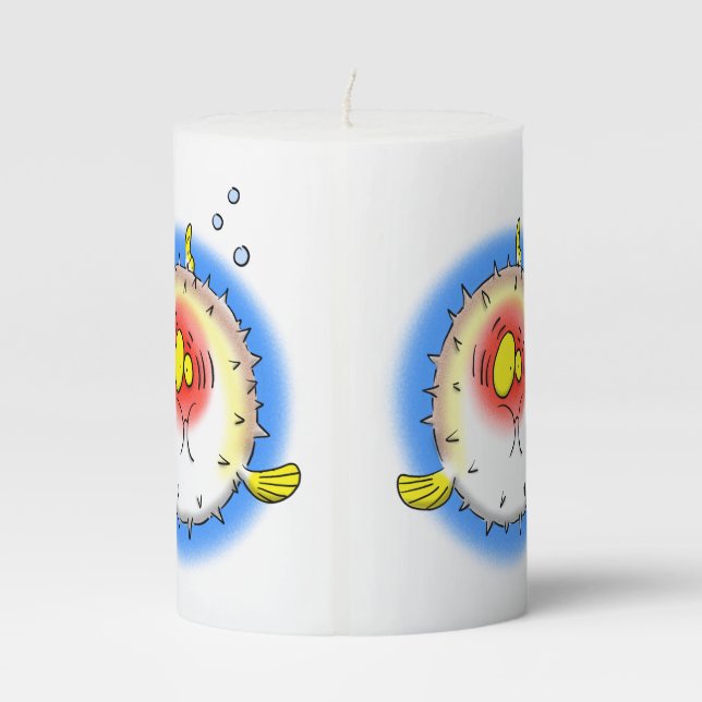 Funny puffer fish porcupine fish cartoon pillar candle (Back)