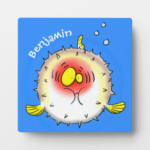 Funny puffer fish porcupine fish cartoon plaque