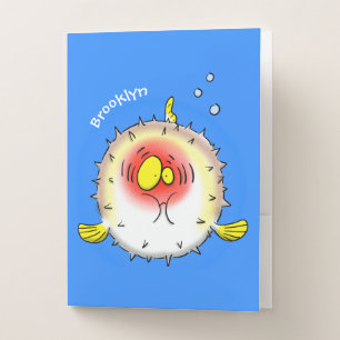 Funny puffer fish porcupine fish cartoon pocket folder
