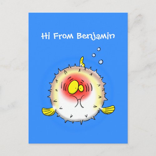 Funny puffer fish porcupine fish cartoon postcard