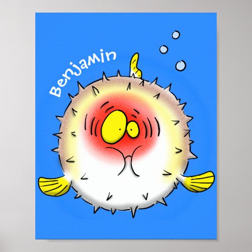 Funny puffer fish porcupine fish cartoon poster