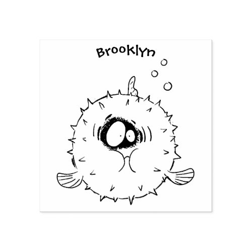 Funny puffer fish porcupine fish cartoon rubber stamp