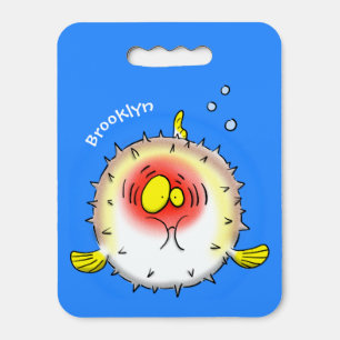 Funny puffer fish porcupine fish cartoon seat cushion