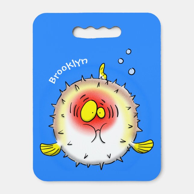 Funny puffer fish porcupine fish cartoon seat cushion (Front Vertical)