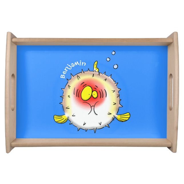 Funny puffer fish porcupine fish cartoon serving tray (Front)